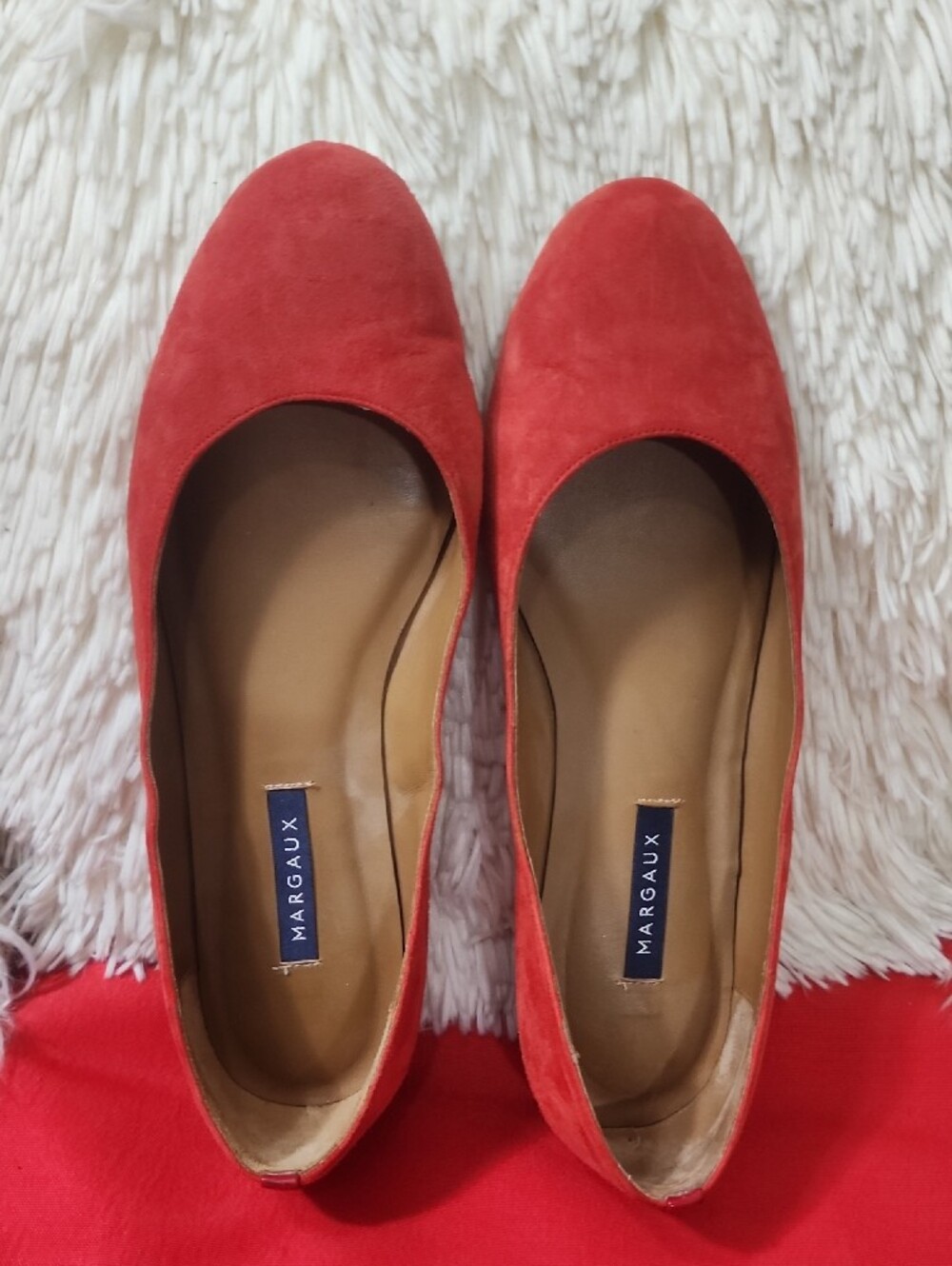Margaux Red Suede Round-Toe Ballet Flats - Picture 2 of 8